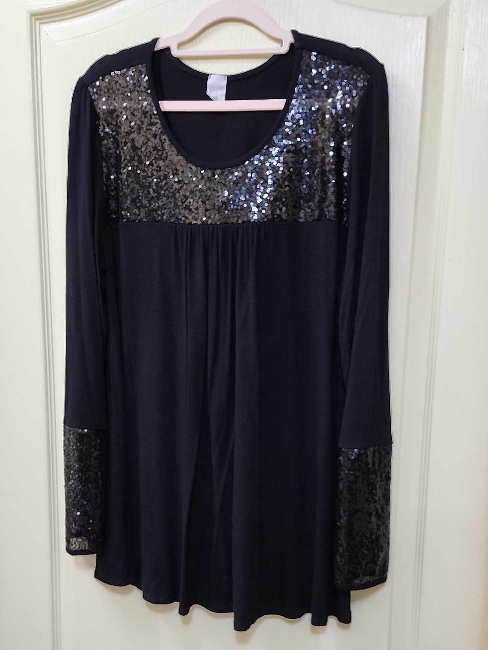 SUN N MOON LONG SLEEVE BLOUSE WITH SEQUIN YOKE AND CUFFS